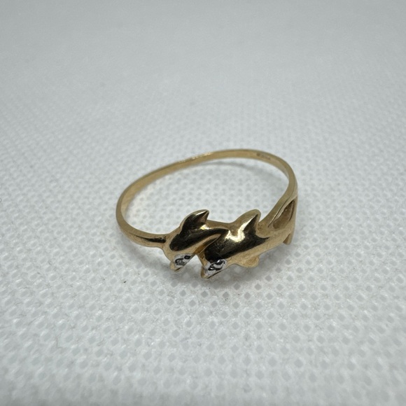 Vintage 10k Yellow Gold Dolphin Ring Size 8.75 Diamond Eyes Ocean Beach - Picture 7 of 12